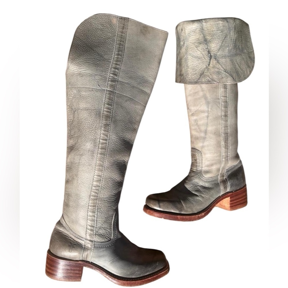 FRYE Over the Knee Tall Campus Boots RARE Blue Grey Size 9